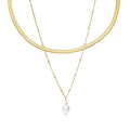 Women's Stainless Steel 18K Gold-Plated Pearl Set – Necklace Shine Double, Layered – Meiva set