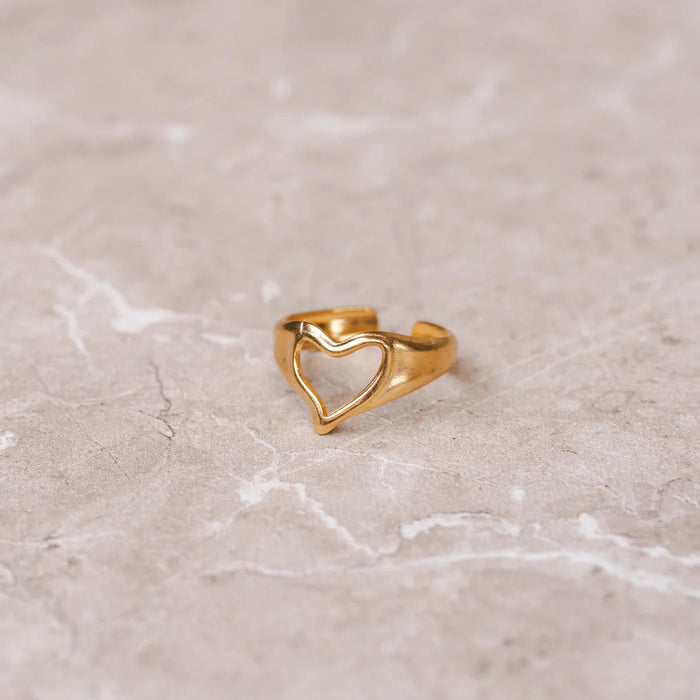 Women's Stainless Steel 18K Gold-Plated Ring – Abstract Heart Adjustable, Dainty – Meiva ring view 2