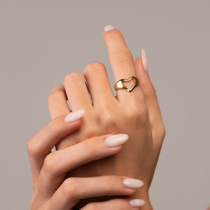 Women's Stainless Steel 18K Gold-Plated Ring – Abstract Heart Adjustable, Dainty – Meiva ring view 3