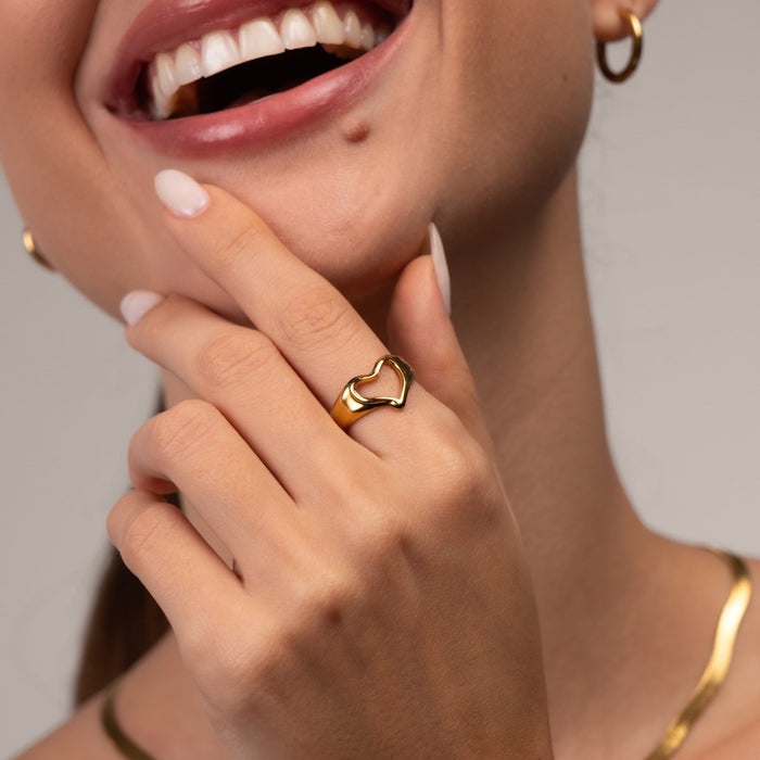 Women's Stainless Steel 18K Gold-Plated Ring – Abstract Heart Adjustable, Dainty – Meiva ring view 4