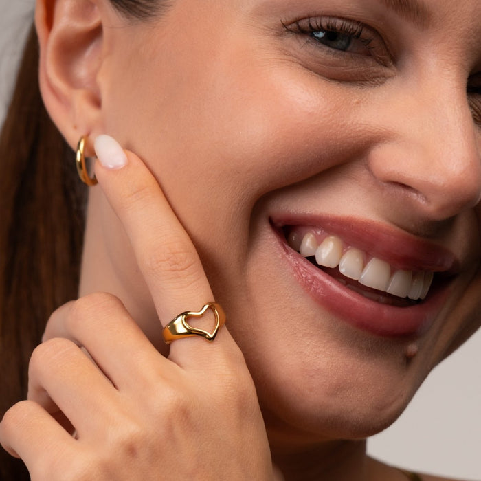 Women's Stainless Steel 18K Gold-Plated Ring – Abstract Heart Adjustable, Dainty – Meiva ring view 5