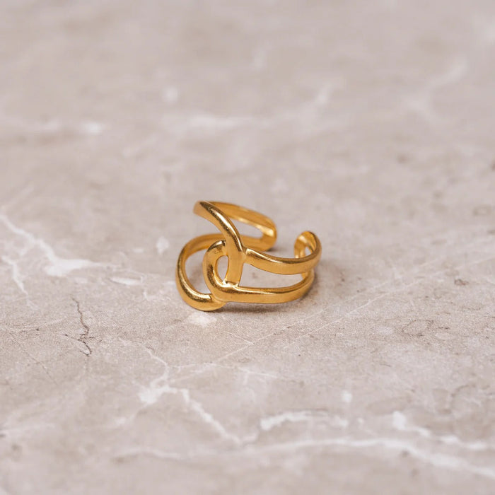 Women's Stainless Steel 18K Gold-Plated Ring – Abstract Links Adjustable, Statement – Meiva ring view 2