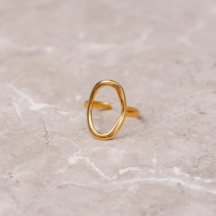 Women's Stainless Steel 18K Gold-Plated Ring – Abstract Organic Contour, Layered – Meiva ring view 2
