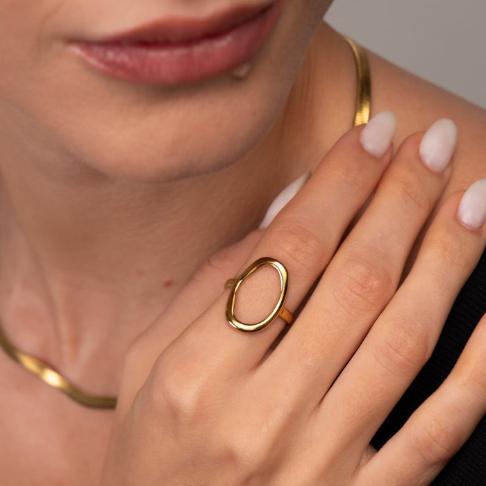 Women's Stainless Steel 18K Gold-Plated Ring – Abstract Organic Contour, Layered – Meiva ring view 3