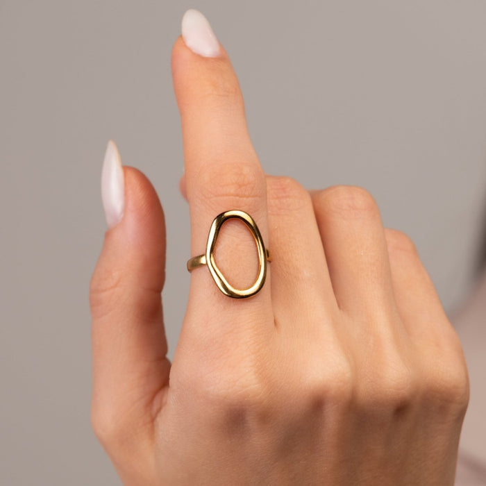 Women's Stainless Steel 18K Gold-Plated Ring – Abstract Organic Contour, Layered – Meiva ring view 4