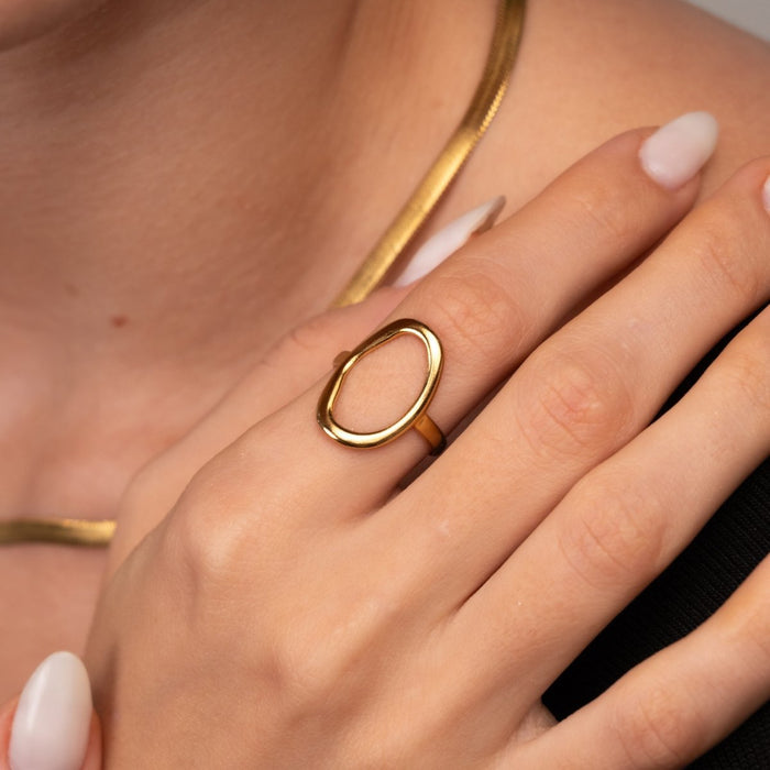 Women's Stainless Steel 18K Gold-Plated Ring – Abstract Organic Contour, Layered – Meiva ring view 5