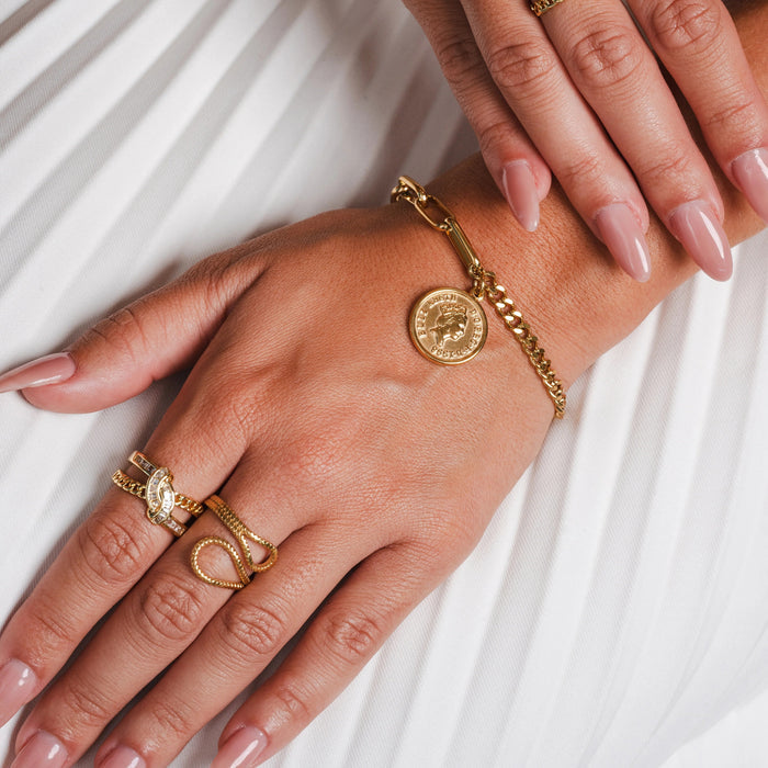 Women's Stainless Steel 18K Gold-Plated Ring – Adjustable Ava Abstract, Dainty – Meiva ring view 5