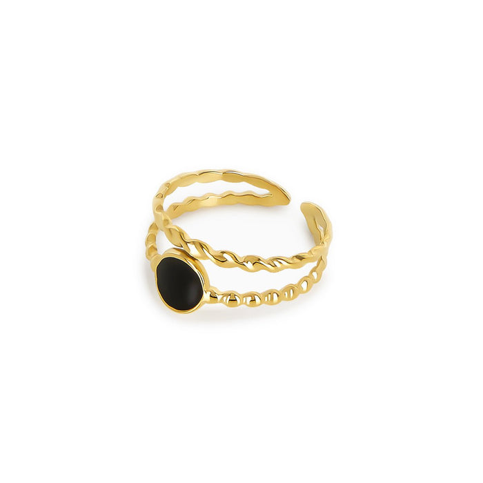 Women's Stainless Steel 18K Gold-Plated Ring – Adjustable Onyx, Statement – Meiva ring