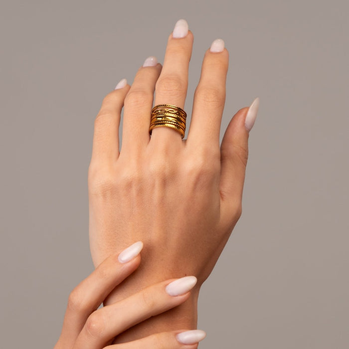 Women's Stainless Steel 18K Gold-Plated Ring – Adjustable Royale – Meiva ring view 2