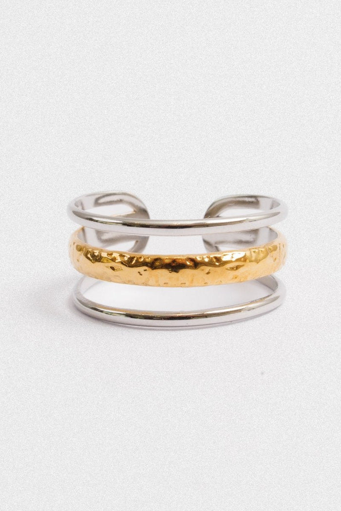 Women's Stainless Steel 18K Gold-Plated Ring – Aura Adjustable Two-Tone Gold and Silver, Dainty – Meiva ring