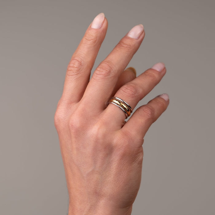Women's Stainless Steel 18K Gold-Plated Ring – Aura Adjustable Two-Tone Gold and Silver, Dainty – Meiva ring view 5
