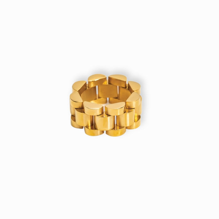 Women's Stainless Steel 18K Gold-Plated Ring – Beauty Wide Minimalist Link, Dainty – Meiva ring