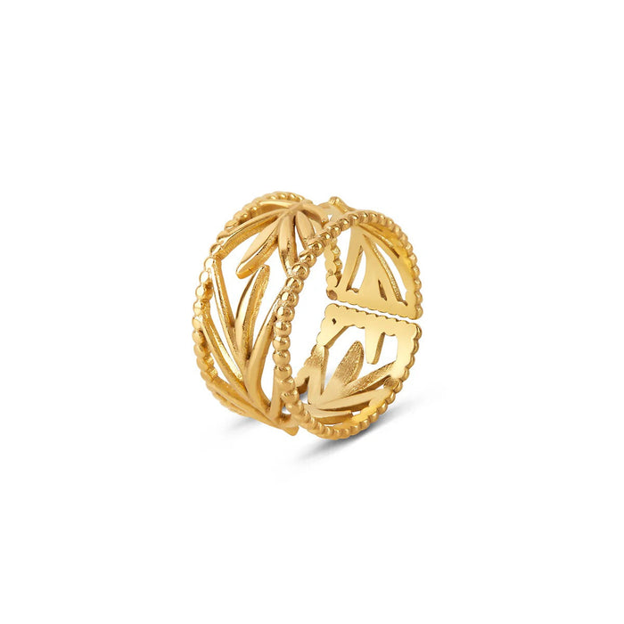 Women's Stainless Steel 18K Gold-Plated Ring – Botanical Adjustable, Layered – Meiva ring