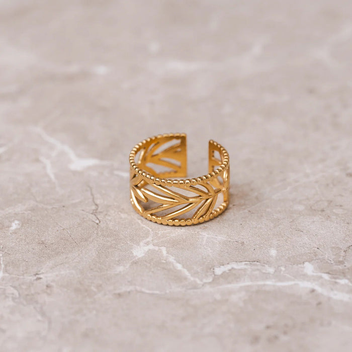 Women's Stainless Steel 18K Gold-Plated Ring – Botanical Adjustable, Layered – Meiva ring view 2