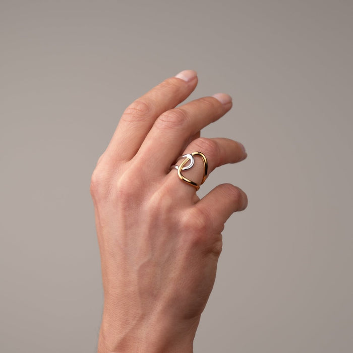 Women's Stainless Steel 18K Gold-Plated Ring – Bows of Light Adjustable Two-Tone Gold and Silver, Dainty – Meiva ring view 2