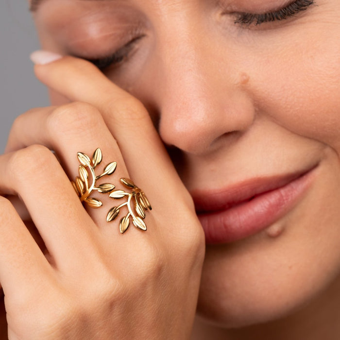Women's Stainless Steel 18K Gold-Plated Ring – Branch Adjustable, Dainty – Meiva ring view 4