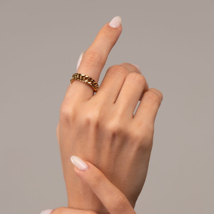 Women's Stainless Steel 18K Gold-Plated Ring – Chain, Statement – Meiva ring view 2
