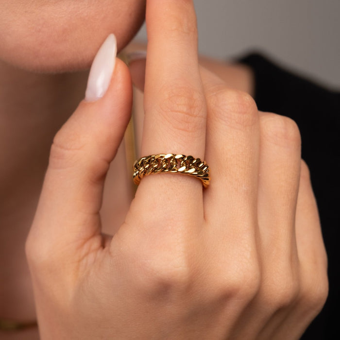 Women's Stainless Steel 18K Gold-Plated Ring – Chain, Statement – Meiva ring view 3