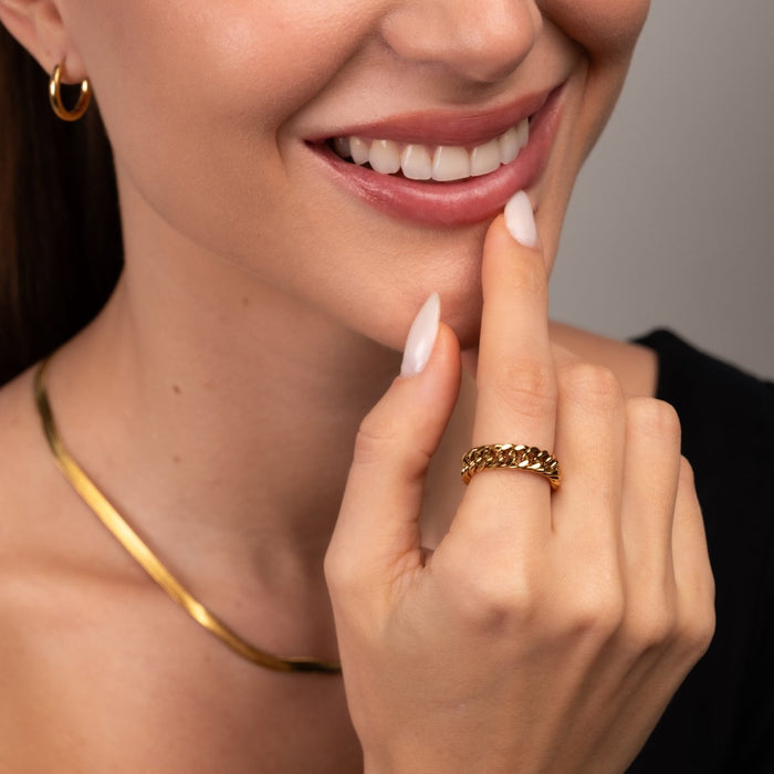 Women's Stainless Steel 18K Gold-Plated Ring – Chain, Statement – Meiva ring view 5
