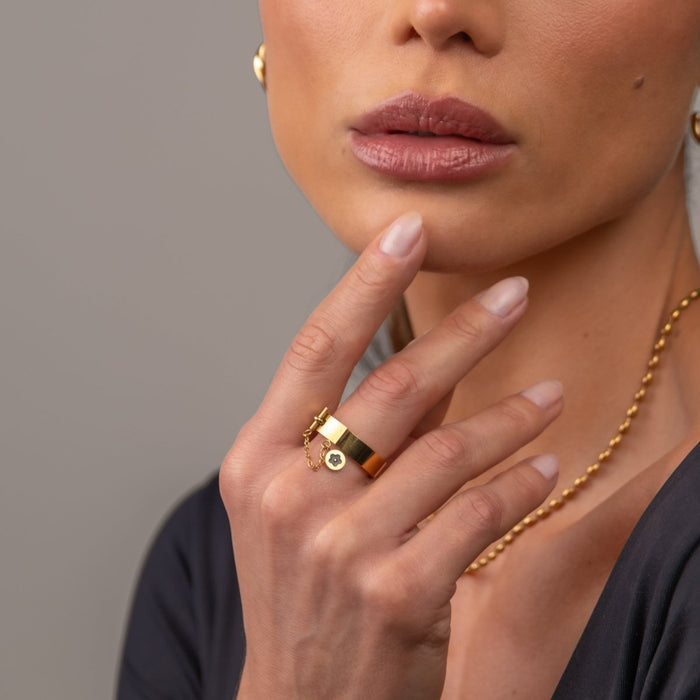 Women's Stainless Steel 18K Gold-Plated Ring – Charm – Meiva ring view 7