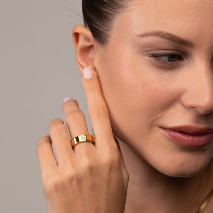 Women's Stainless Steel 18K Gold-Plated Ring – Classic Inspiration – Meiva ring view 4