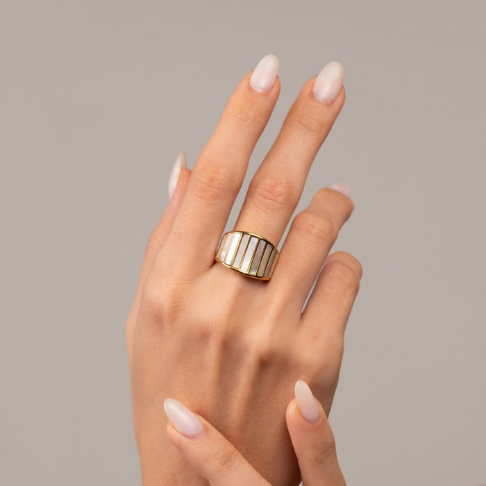 Women's Stainless Steel 18K Gold-Plated Ring – Coliseum, Statement – Meiva ring view 3
