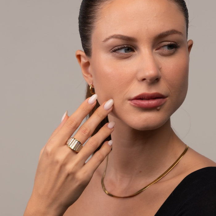 Women's Stainless Steel 18K Gold-Plated Ring – Coliseum, Statement – Meiva ring view 5