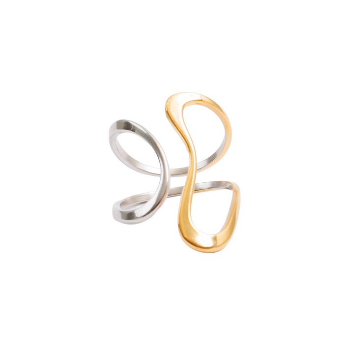 Women's Stainless Steel 18K Gold-Plated Ring – Contour Adjustable Two-Tone Gold and Silver, Dainty – Meiva ring