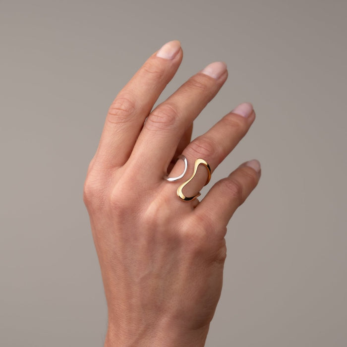 Women's Stainless Steel 18K Gold-Plated Ring – Contour Adjustable Two-Tone Gold and Silver, Dainty – Meiva ring view 2