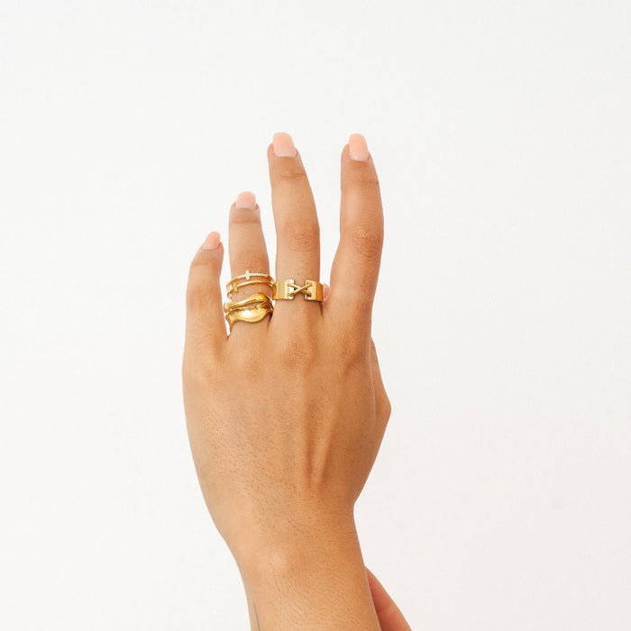 Women's Stainless Steel 18K Gold-Plated Ring – Corset, Statement – Meiva ring view 2