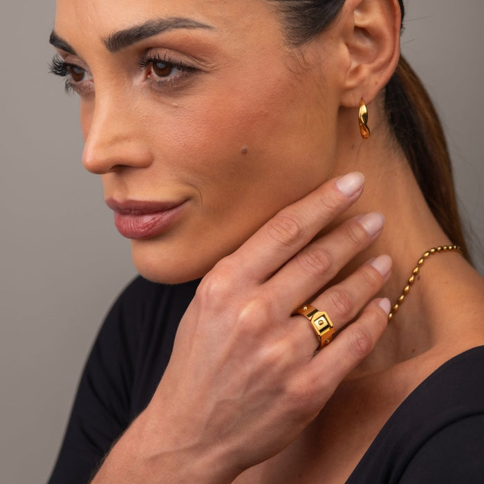 Women's Stainless Steel 18K Gold-Plated Ring – Corset, Statement – Meiva ring view 3