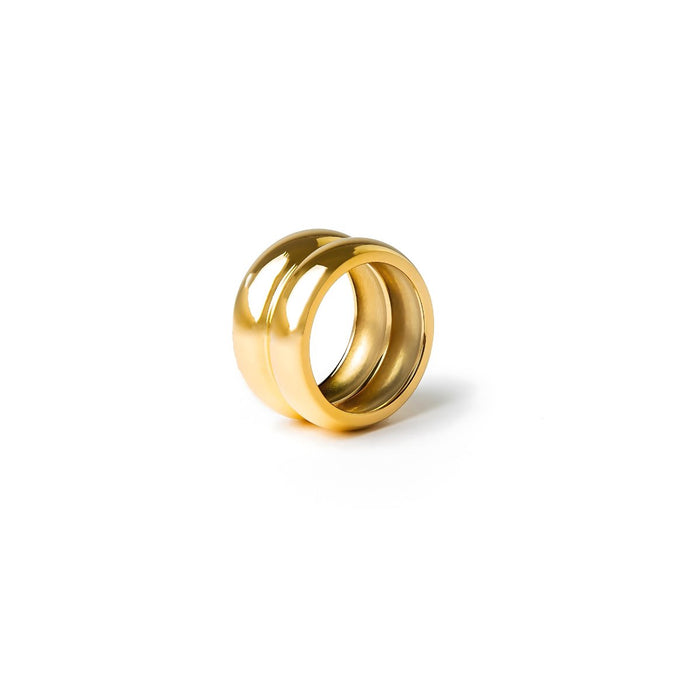 Women's Stainless Steel 18K Gold-Plated Ring – Double Chunky, Statement – Meiva ring