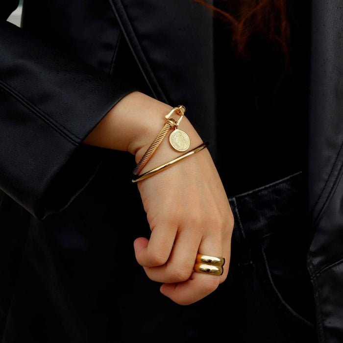 Women's Stainless Steel 18K Gold-Plated Ring – Double Chunky, Statement – Meiva ring view 2
