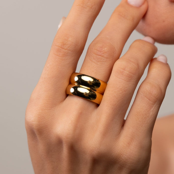 Women's Stainless Steel 18K Gold-Plated Ring – Double Chunky, Statement – Meiva ring view 6