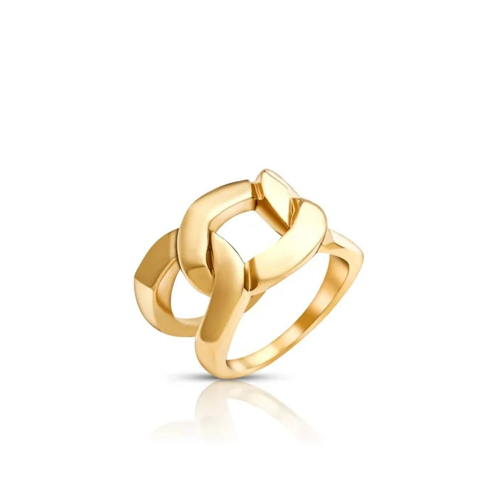 Women's Stainless Steel 18K Gold-Plated Ring – Double Link, Statement – Meiva ring