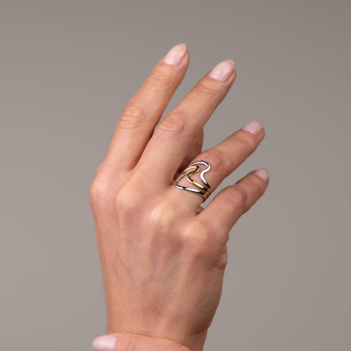 Women's Stainless Steel 18K Gold-Plated Ring – Dual Harmony Adjustable Two-Tone Gold and Silver – Meiva ring view 2