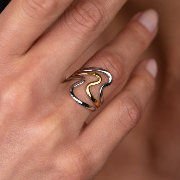 Women's Stainless Steel 18K Gold-Plated Ring – Dual Harmony Adjustable Two-Tone Gold and Silver – Meiva ring view 3