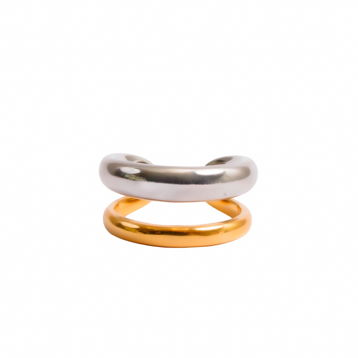Women's Stainless Steel 18K Gold-Plated Ring – Duality Adjustable Two-Tone Gold and Silver, Dainty – Meiva ring