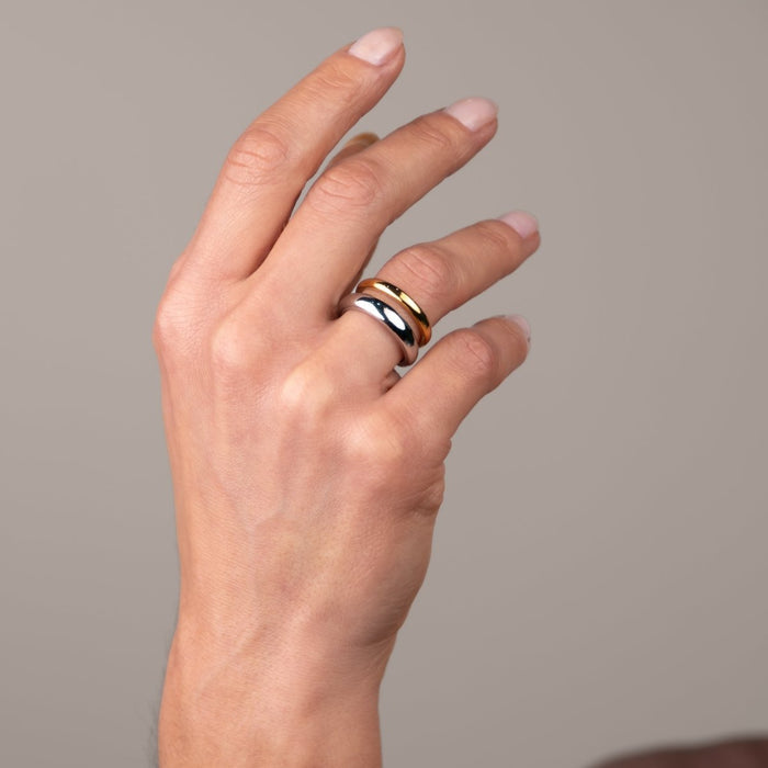 Women's Stainless Steel 18K Gold-Plated Ring – Duality Adjustable Two-Tone Gold and Silver, Dainty – Meiva ring view 2