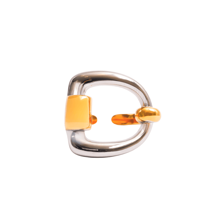 Women's Stainless Steel 18K Gold-Plated Ring – Duo Link Adjustable Two-Tone Gold and Silver, Statement – Meiva ring
