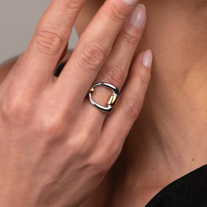 Women's Stainless Steel 18K Gold-Plated Ring – Duo Link Adjustable Two-Tone Gold and Silver, Statement – Meiva ring view 4