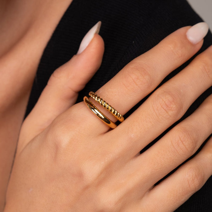Women's Stainless Steel 18K Gold-Plated Ring – Duo – Meiva ring view 4