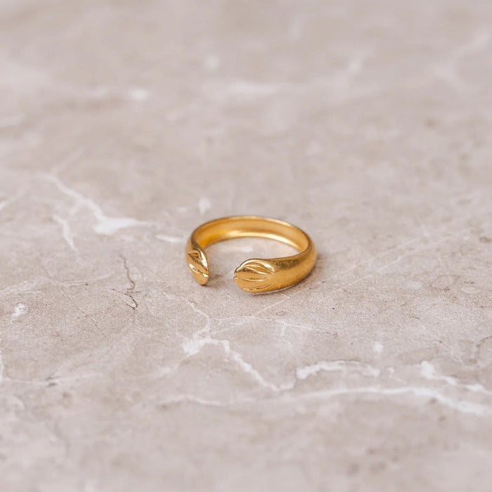 Women's Stainless Steel 18K Gold-Plated Ring – Embrace Adjustable – Meiva ring view 2