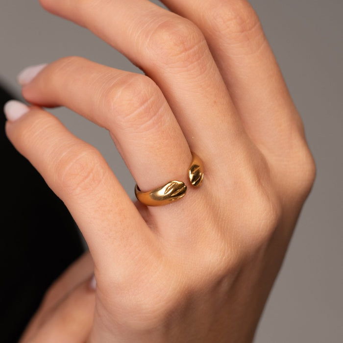 Women's Stainless Steel 18K Gold-Plated Ring – Embrace Adjustable – Meiva ring view 4