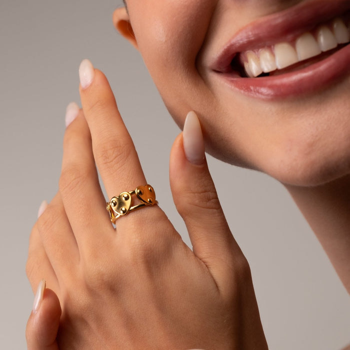 Women's Stainless Steel 18K Gold-Plated Ring – Eternal Heart Adjustable, Dainty – Meiva ring view 3