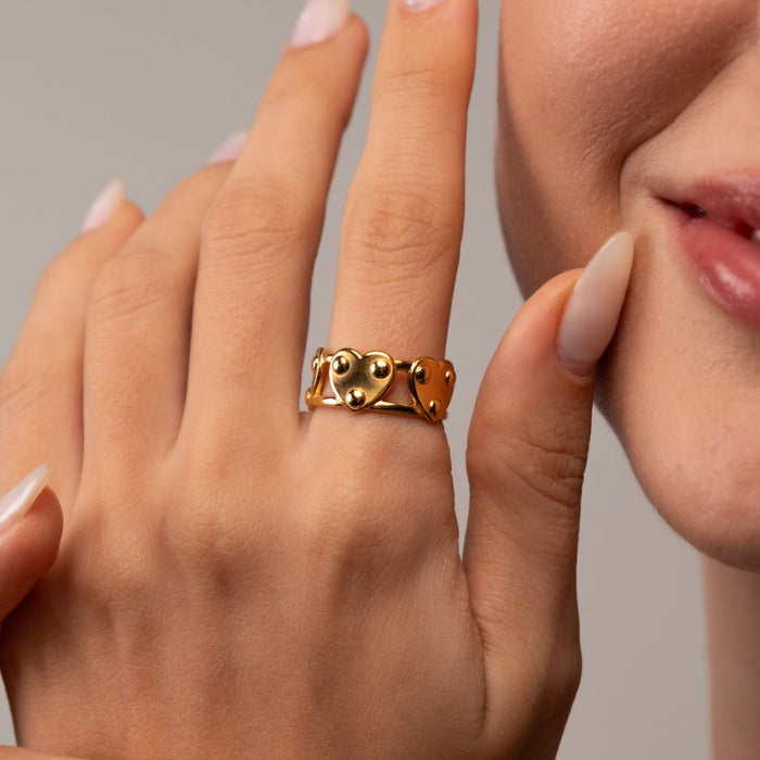 Women's Stainless Steel 18K Gold-Plated Ring – Eternal Heart Adjustable, Dainty – Meiva ring view 4