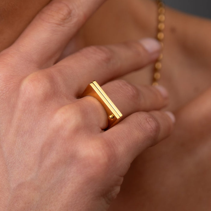 Women's Stainless Steel 18K Gold-Plated Ring – Flat Screw – Meiva ring view 6