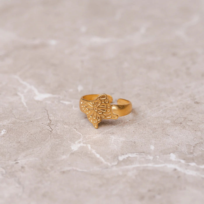Women's Stainless Steel 18K Gold-Plated Ring – Flora Adjustable, Dainty – Meiva ring view 2