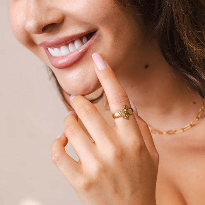 Women's Stainless Steel 18K Gold-Plated Ring – Flora Adjustable, Dainty – Meiva ring view 3