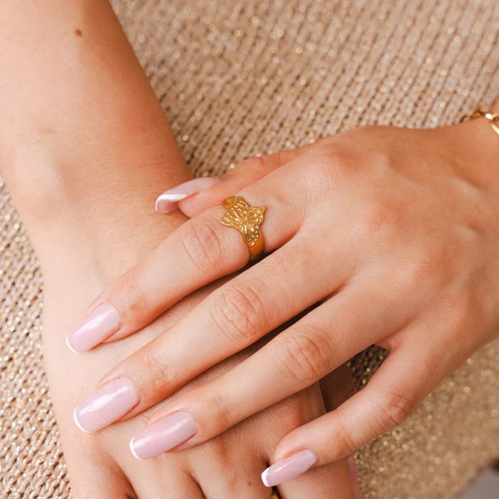 Women's Stainless Steel 18K Gold-Plated Ring – Flora Adjustable, Dainty – Meiva ring view 5